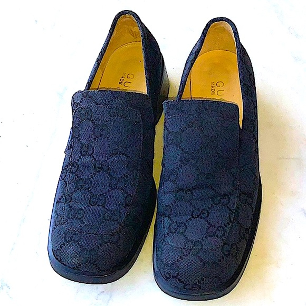 GUCCI GG WOMENS LOAFER VINTAGE BLACK MONOGRAM SIZE 5 ITALY - Picture 2 of 12